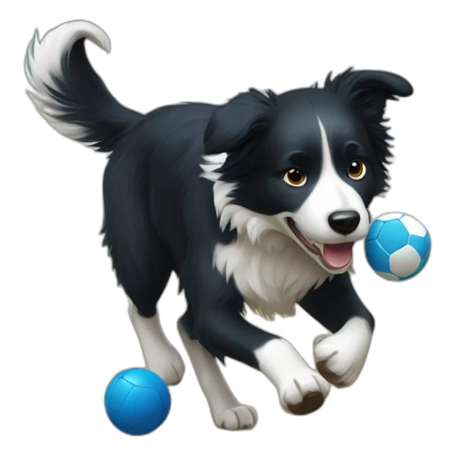 Border collie playing football with blue ball sticker