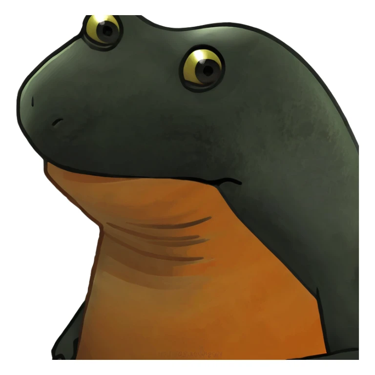 A black Salandit-newt-hybrid-Fakémon-creature with orange belly sticker