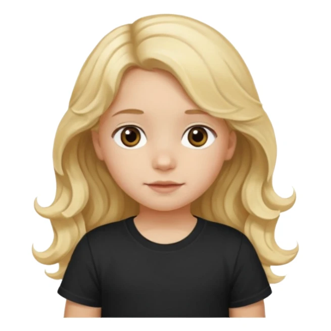 3yr old girl wavy long blond hair brown eyes black tshirt sticker