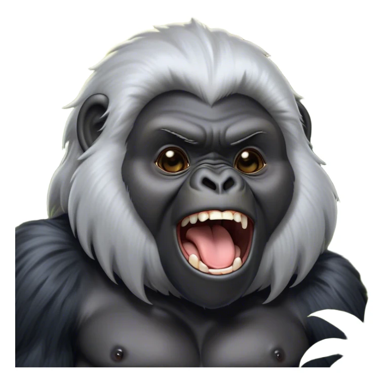 Cinematic Cute Yawning mountain Gorilla Portrait Emoji, Head tilted slightly with a dramatic, wide-open yawn, showcasing a formidable build with a silvery mane and drowsy, half-closed eyes, Simplified yet irresistibly adorable features, highly detailed, glowing with a soft, cozy jungle glow, high shine, relaxed yet expressive, stylized with a dash of whimsical primate charm, soft glowing outline, capturing the essence of a drowsy yet affectionate guardian that appears ready to stretch out for a nap! sticker