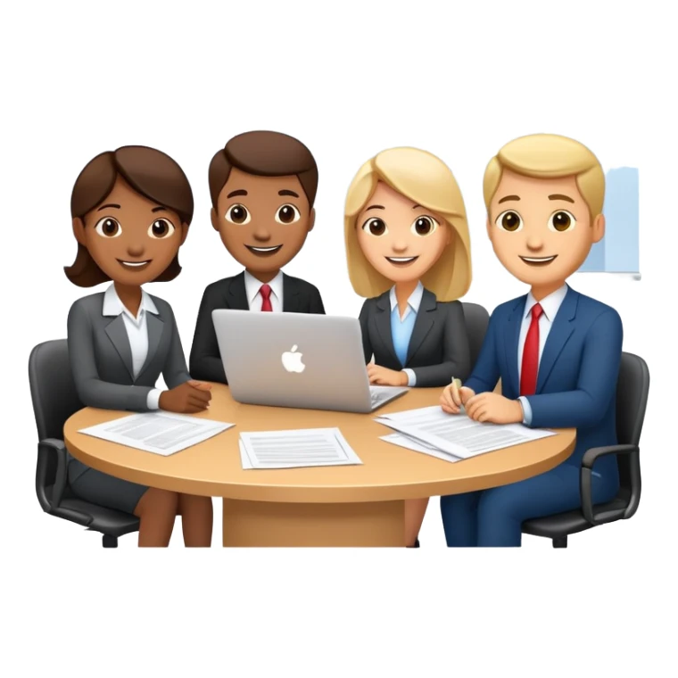 business executives sitting around a conference table with papers and laptops sticker