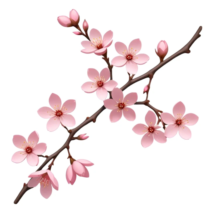 Cinematic Realistic Sakura Flowers on a Branch, depicted as delicate, soft pink blossoms gracefully adorning a slender, gently twisted branch, illuminated by subtle, warm natural light that accentuates their ethereal beauty and transient charm, poetic spring scene sticker