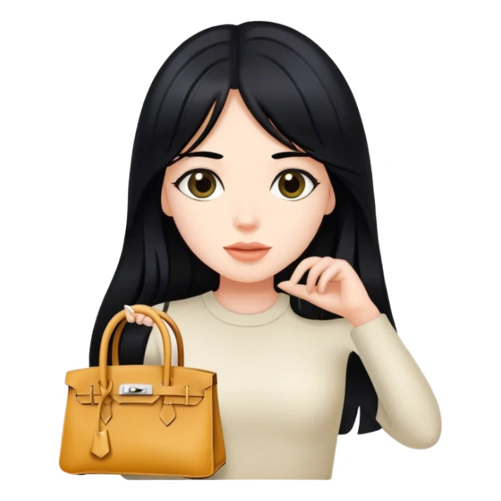 girl with long black hair holding birkin bag sticker