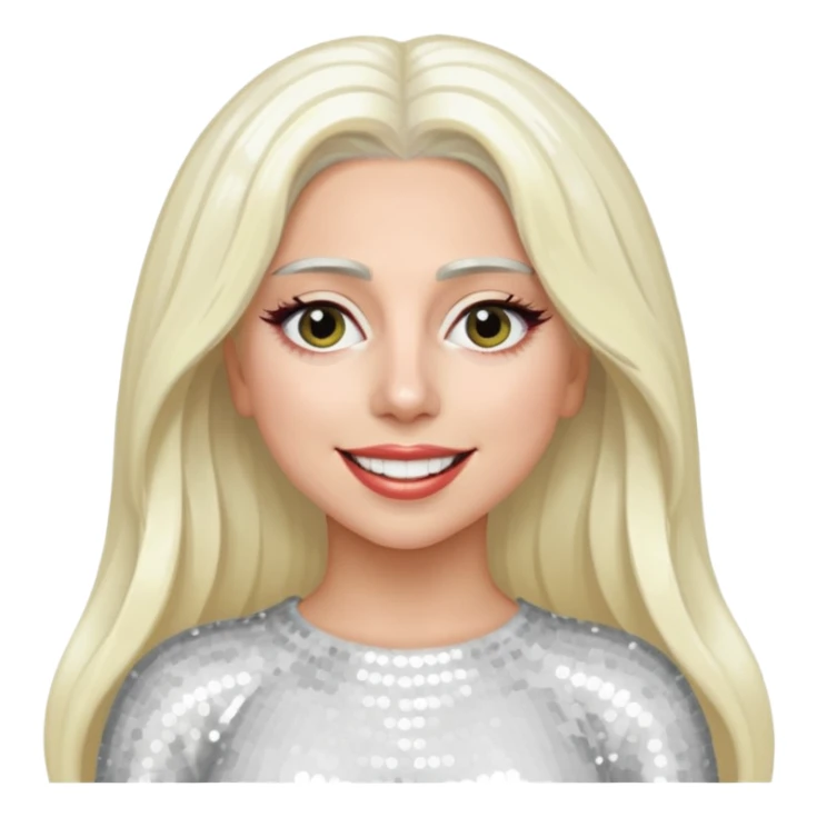Lady Gaga with long platinum blonde hair, white sequin outfit sticker