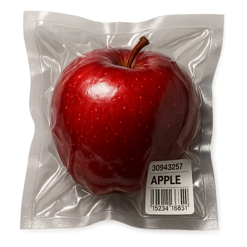 shiny apple in vacuum-sealed style sticker