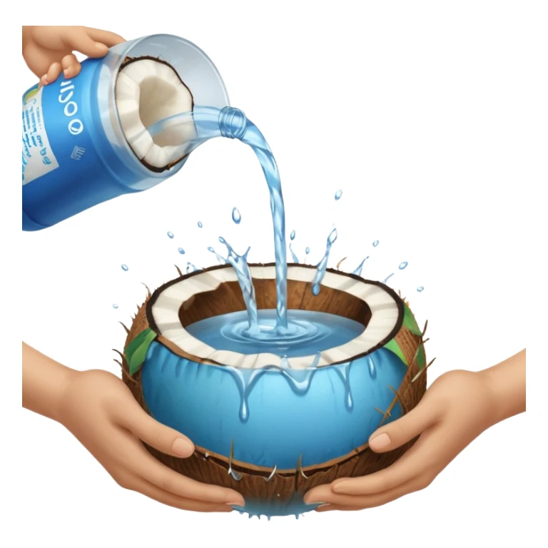 A whole coconut with water being poured over it with hands cupping water sticker