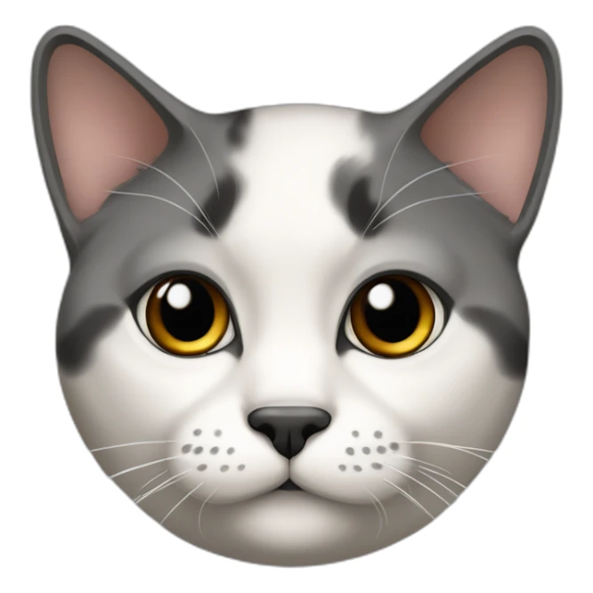 senior fat diluted calico cat, white chin, black nose, grey ears, grey and white sticker