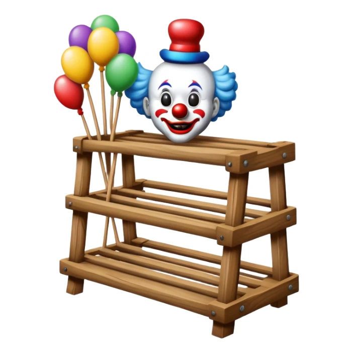 A wooden rack on which the clown's things are stored sticker