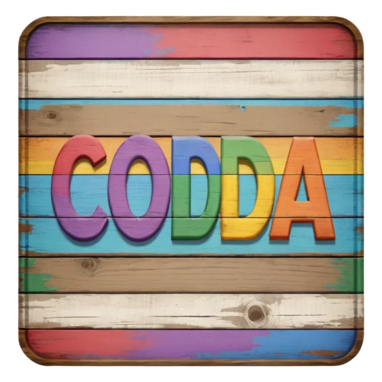 a wooden sign that says "Coda's Gay" sticker