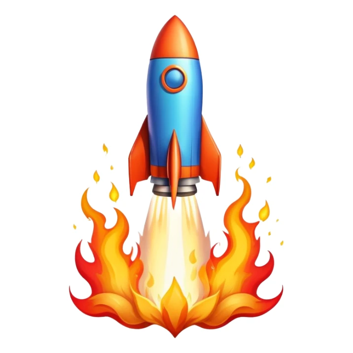 A colorful cartoon space rocket with flames shooting out, ready for liftoff sticker