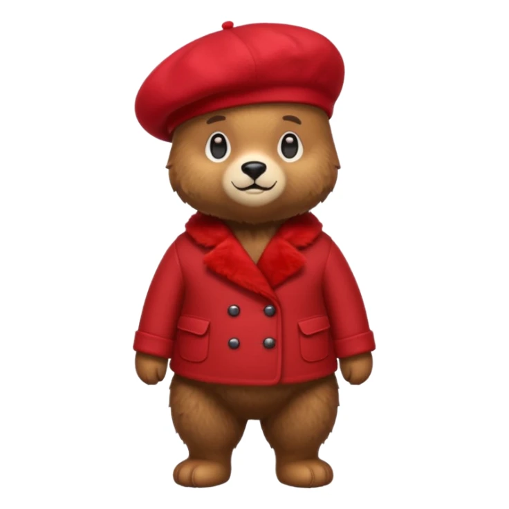 A cute emoji bear, full-length, side view, wearing a stylish red beret. sticker