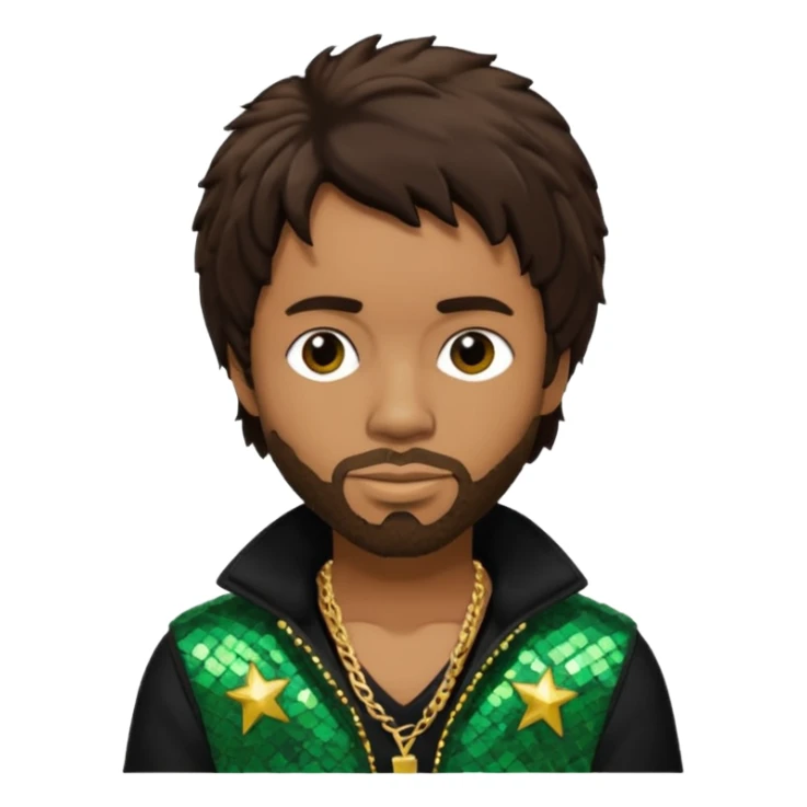 Shaggy, Reggae Rapper with dark brown hair, black sequin outfit sticker