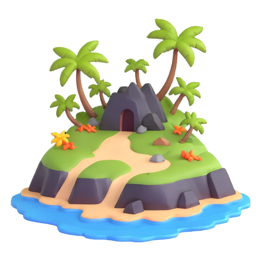 small deserted island with treasure chest sticker