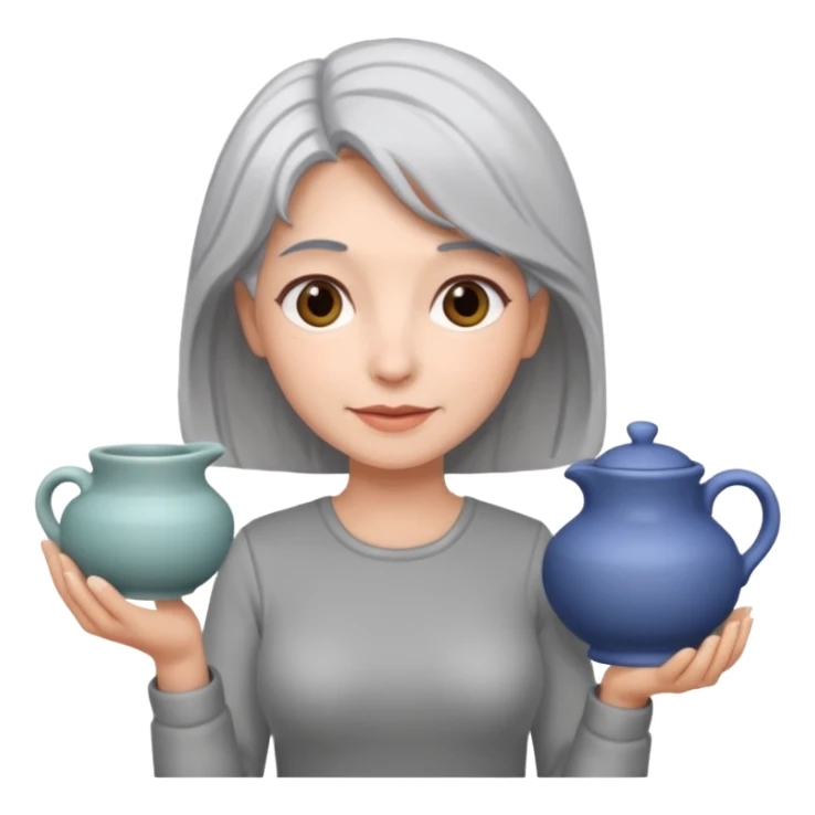 Woman with grey hair with ceramics sticker