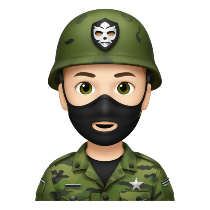 Soldier with green camo uniform and black mask sticker