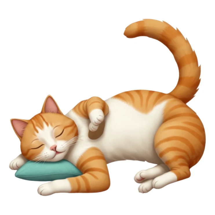 ginger and white small cat eyes closed lying down upside down with paws stretched out straight in different directions sticker