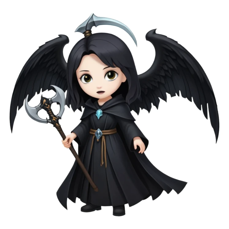 Necromancer girl with wings, a scythe and shield sticker