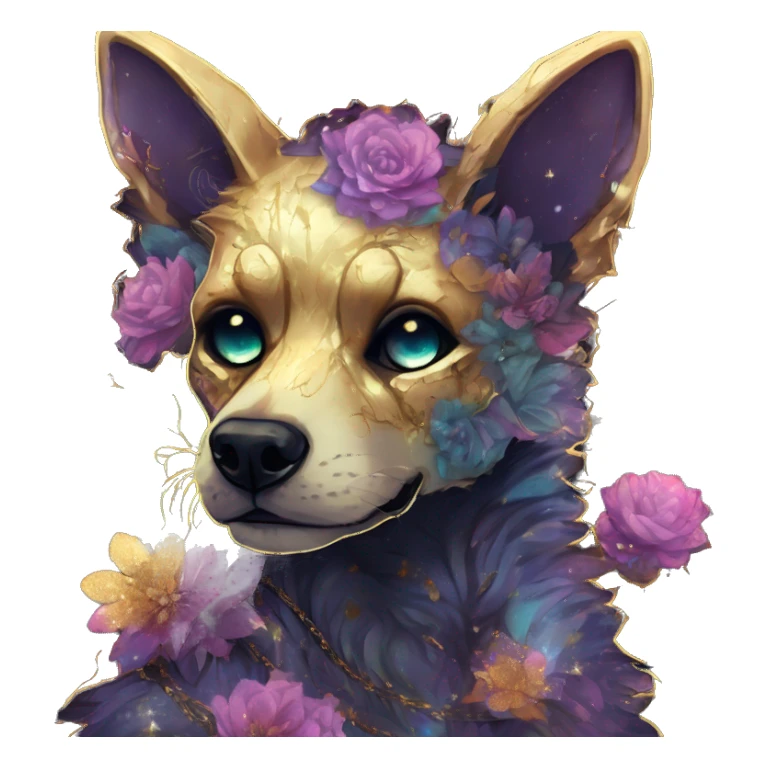 iridescent kintsugi fluffy zombie black brown gold dog fox head zombie skeleton gold mechanical nebula galaxy stars colorful flowers fairy lights vintage zombie sticker