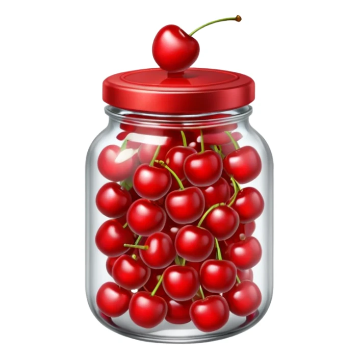 Realistic glass jar with silver metallic lid filled with maraschino cherries inside of it. sticker