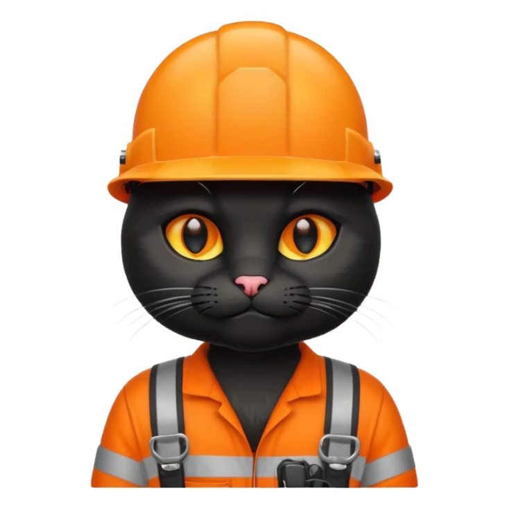 black cat, handyman Outfit, wearing a Helmet sticker