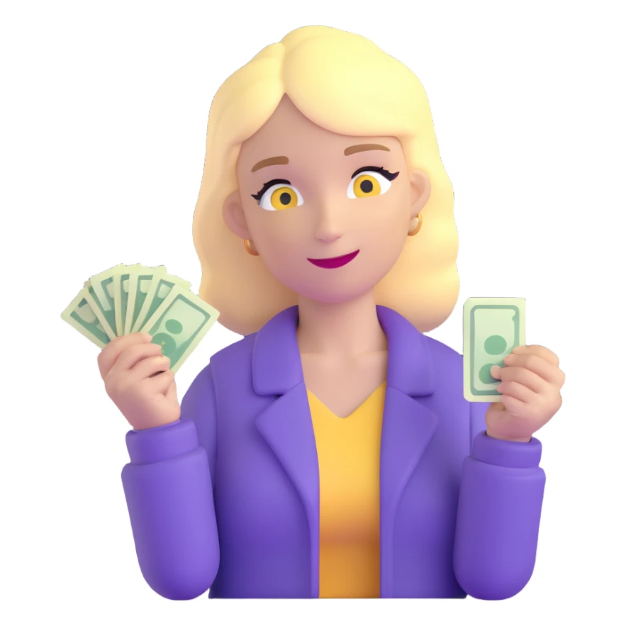 yellow skin woman counting cash sticker