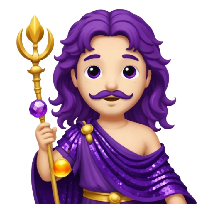  Pluto from Roman Deities with long deep purple wavy hair, deep purple sequin toga sticker