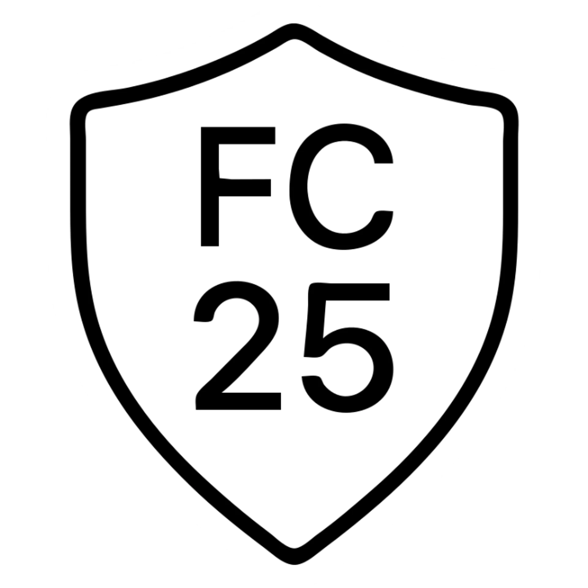 minimal icon of 'FC 25' in a shield shape, outlined, no fill, modern look sticker
