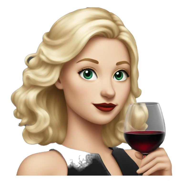 Blonde White girl in black Elegant dress with red wine, HYPER REALISTIC sticker