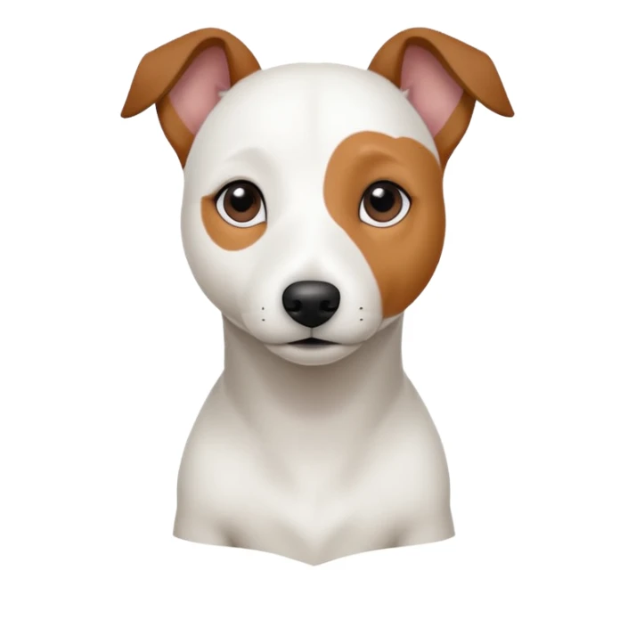 a fully white jack russell the size of a kelpie with floppy ears and a half white face sticker