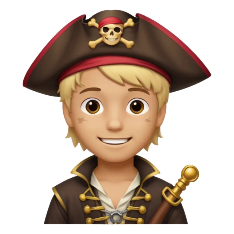 light brown hispanic boy with blond hair that is dressed as a pirate sticker