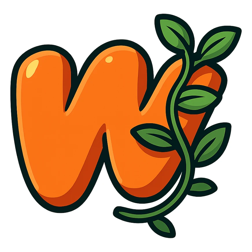 plump vibrant Wattpad logo 'w' in cartoon style with bold outline expressive shadows highlights decorated with a leafy vine wrapping around the logo no background sticker
