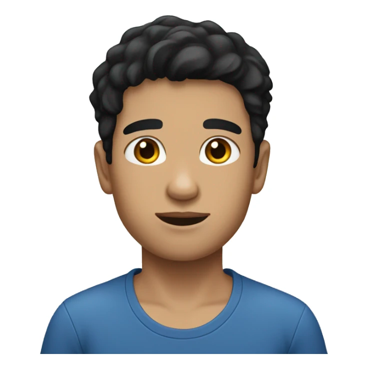 a boy with black hair fair skin and blue t-shirt sticker