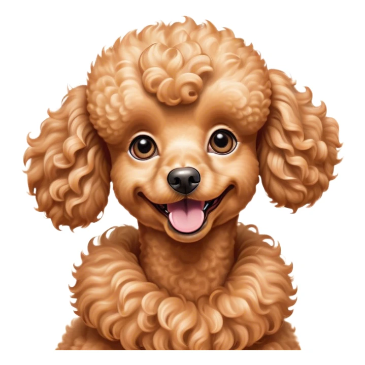Cinematic Comical Apricot Poodle Portrait Emoji, Head tilted dramatically with an exaggeratedly amused expression, featuring a glossy, curly apricot Fur with a vibrant sheen, wide, expressive warm eyes filled with playful disbelief, Simplified yet hilariously expressive features, highly detailed, glowing with a slightly sassy glow, high shine, dramatic yet playful, stylized with an air of cheeky mischief, bright and endearing, soft glowing outline, capturing the essence of a spirited and over-the-top companion, so meme-worthy it feels like it could side-eye its way into internet fame instantly! sticker
