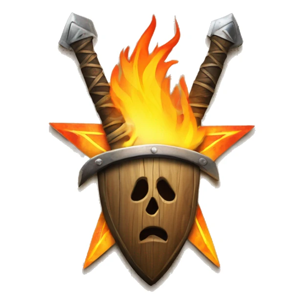 A mix Wood rustic star with a Sword on fire in front of  sticker