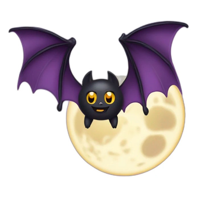 purple black vampire bat wings flying in front of large dripping crescent moon sticker