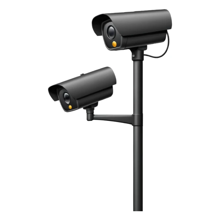 5 CCTV cameras on a pole in black one on top sticker