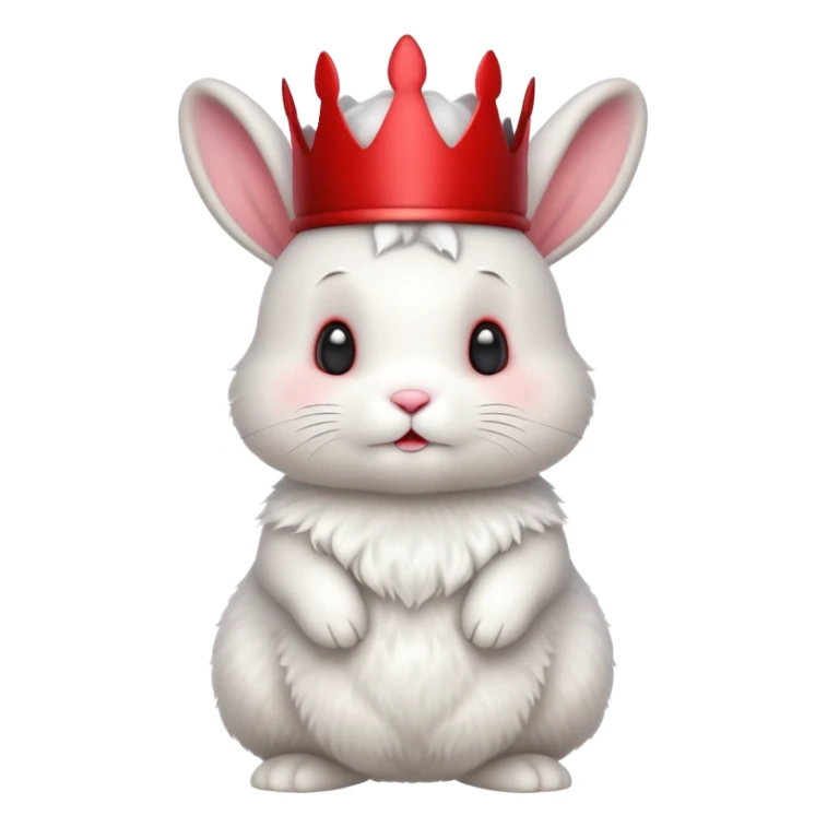 white cute bunny with red crown, funny, standing sticker