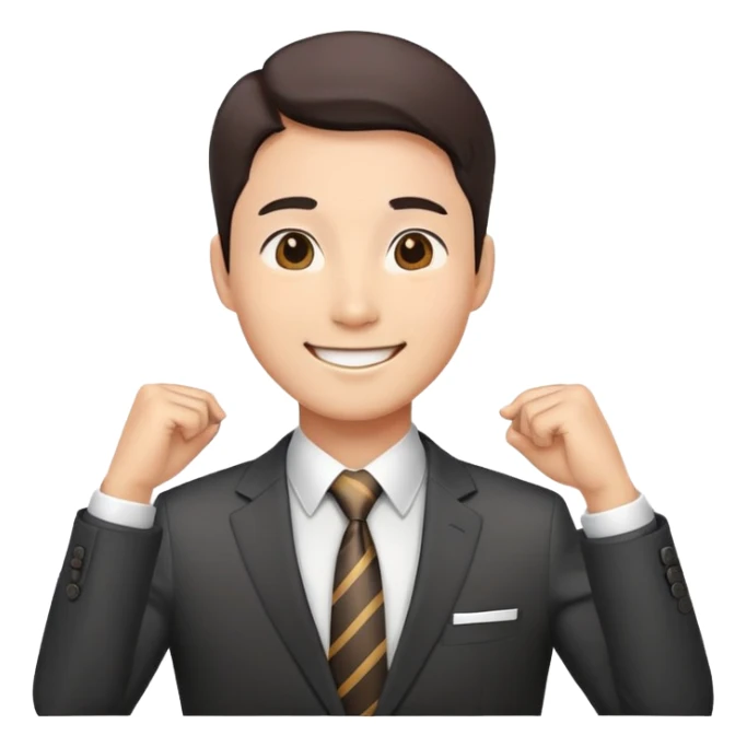 Korean male office worker in business suit with tie sticker