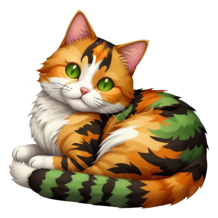 full body colourful light patched calico tabby cat sleeping sticker