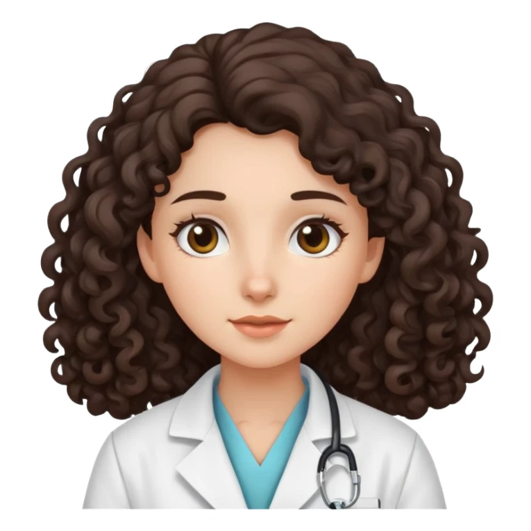 dark brown long curly hair girl with lab coat  sticker