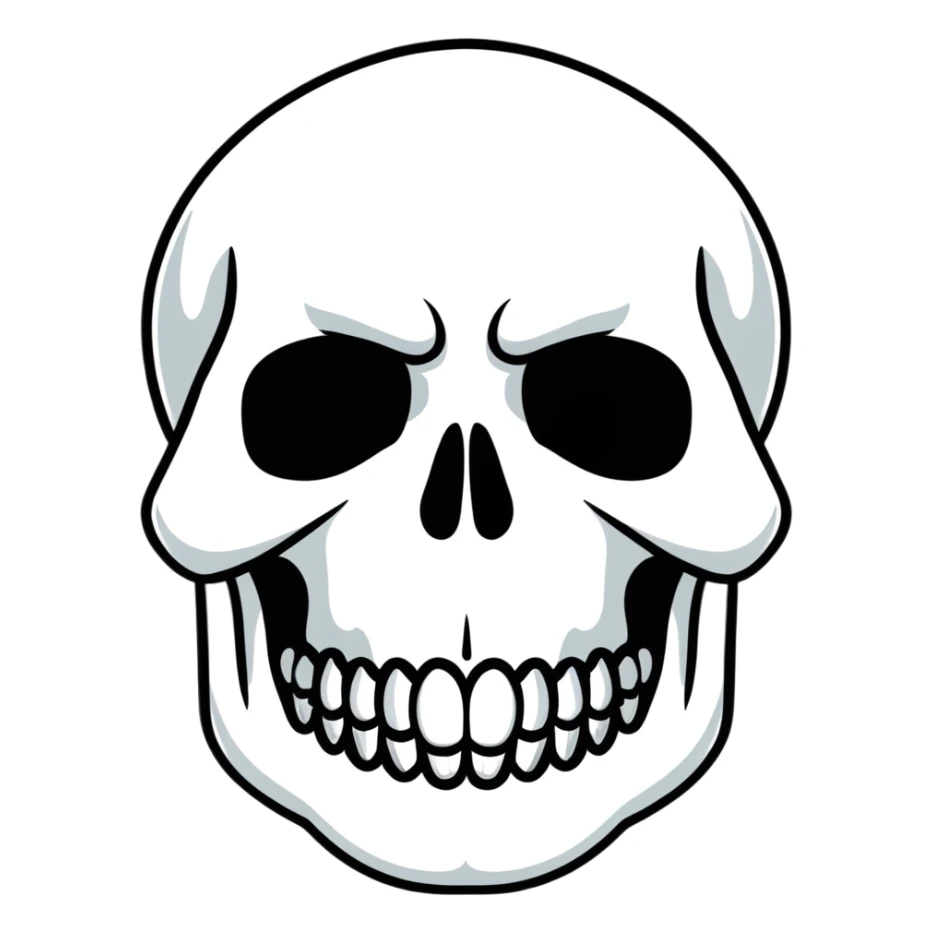 Punisher skull logo, white skull with teeth on black background sticker