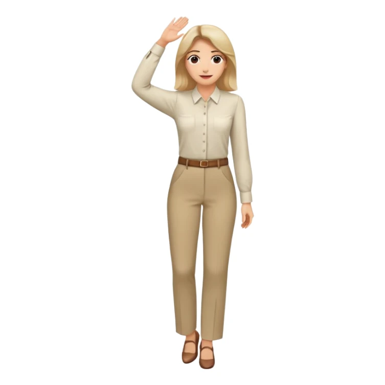 female smart blouse, trousers, shoes. one hand raised above her head sticker