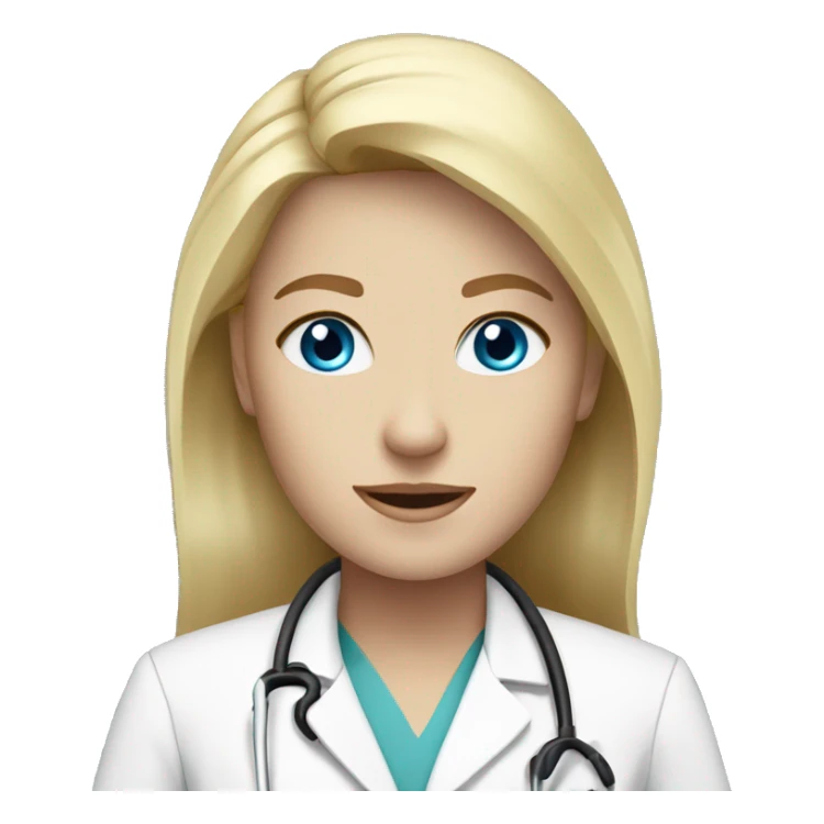 Blonde haired blue eyed female doctor with white coat sticker
