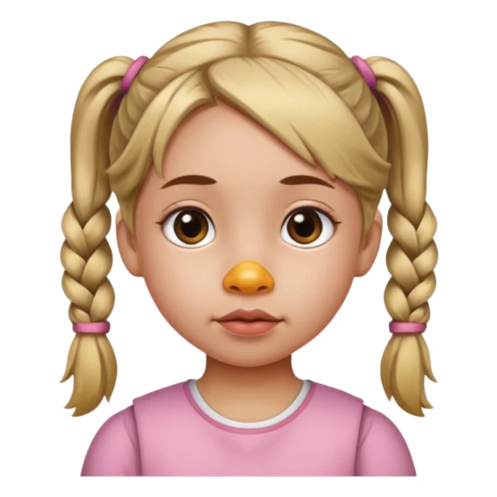 Little girl with pigtails and a duck Bill nose sticker