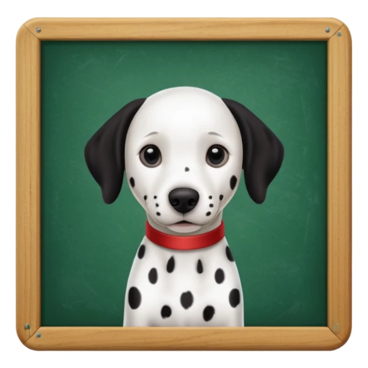 Dalmatian, in the background a green school board in a wooden frame sticker