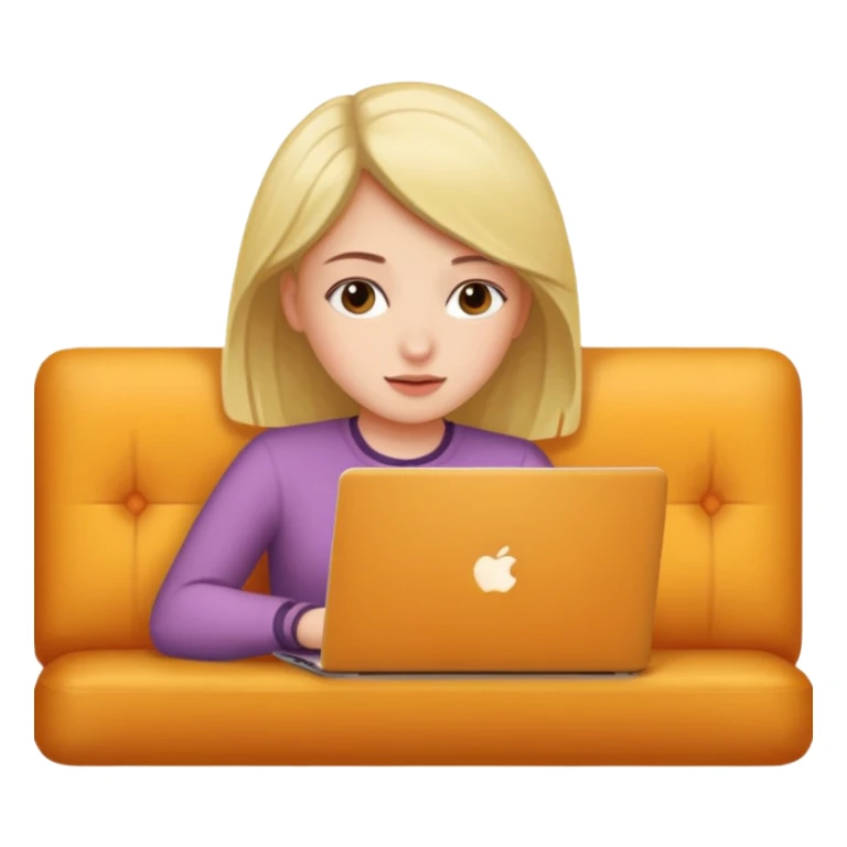 A girl is working with a laptop while lying on the sofa sticker
