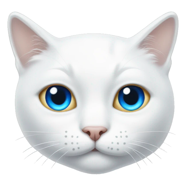 white cat with one blue eye and one gold eye sticker