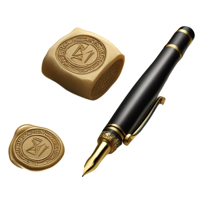 Fountain pen and wax seal stamp sticker