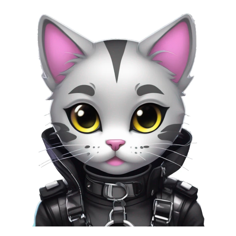 Gorgeous edgy cute shiny epic punk magical gradient gothic dark techwear anime style anthro cat with blushing face aesthetic and pretty edgy black with collar and harness trending style sticker