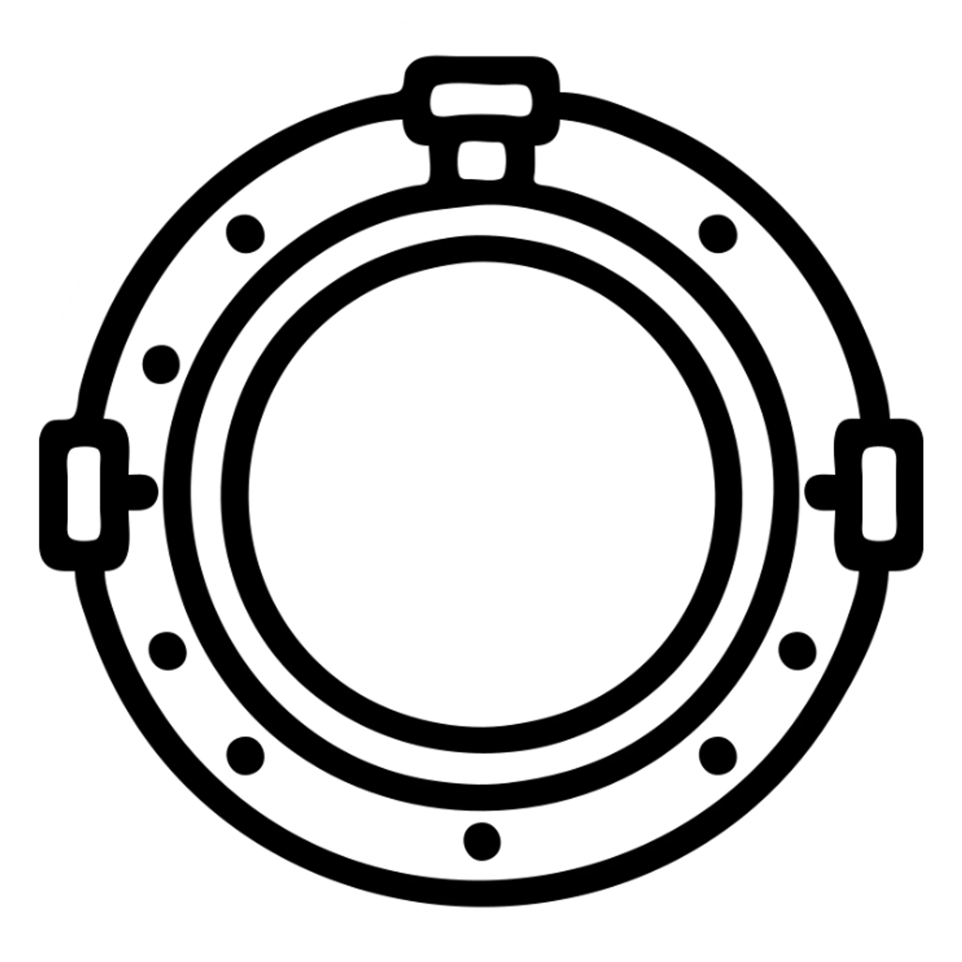 simple flat icon of a porthole, minimal lines, blue and gray sticker